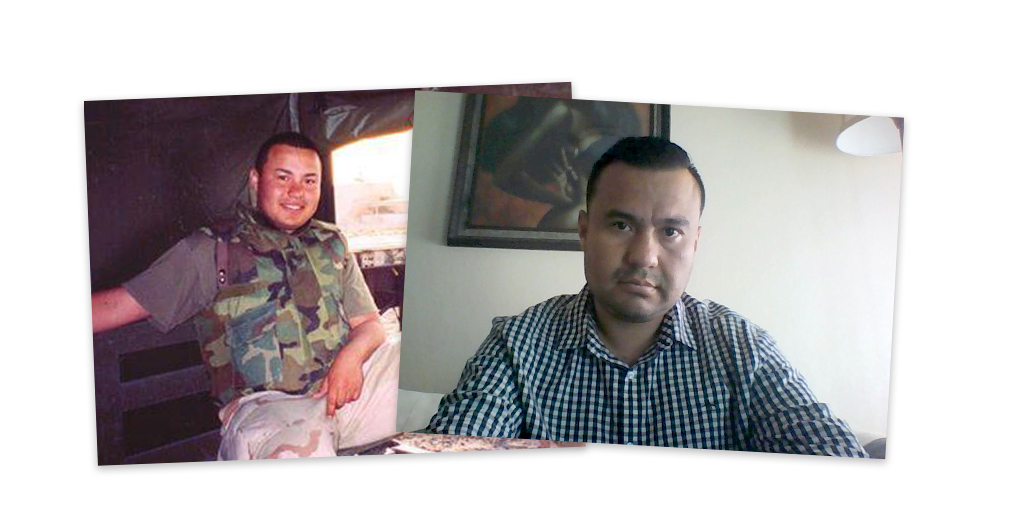 Edwin Salgado during his time in the military and today