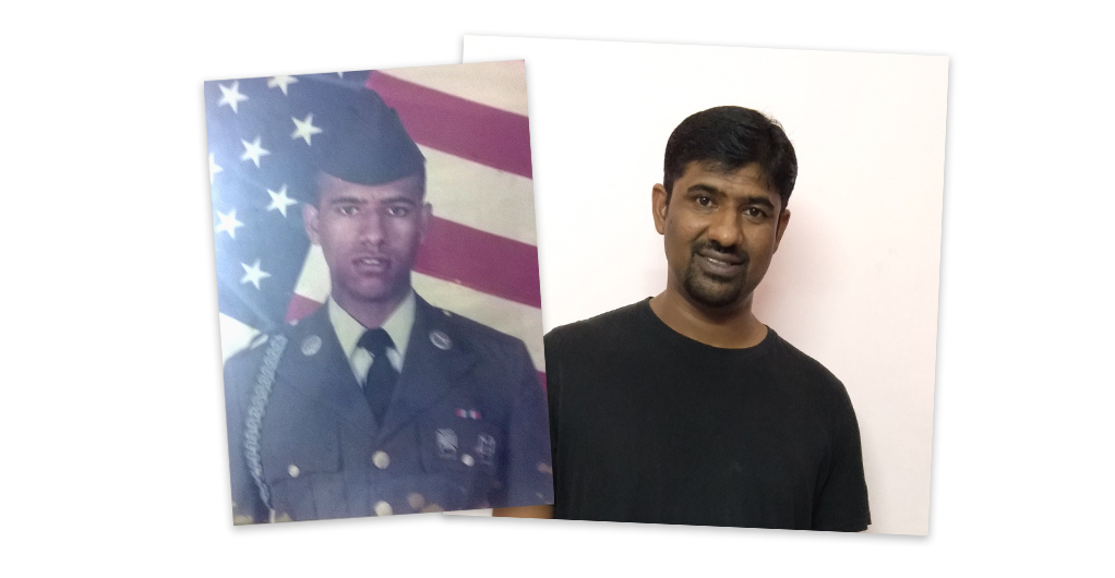 Jiji Kurian during his time in the military and today