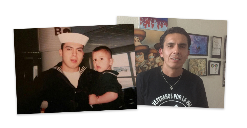 Alex Murillo during his time in the military and today