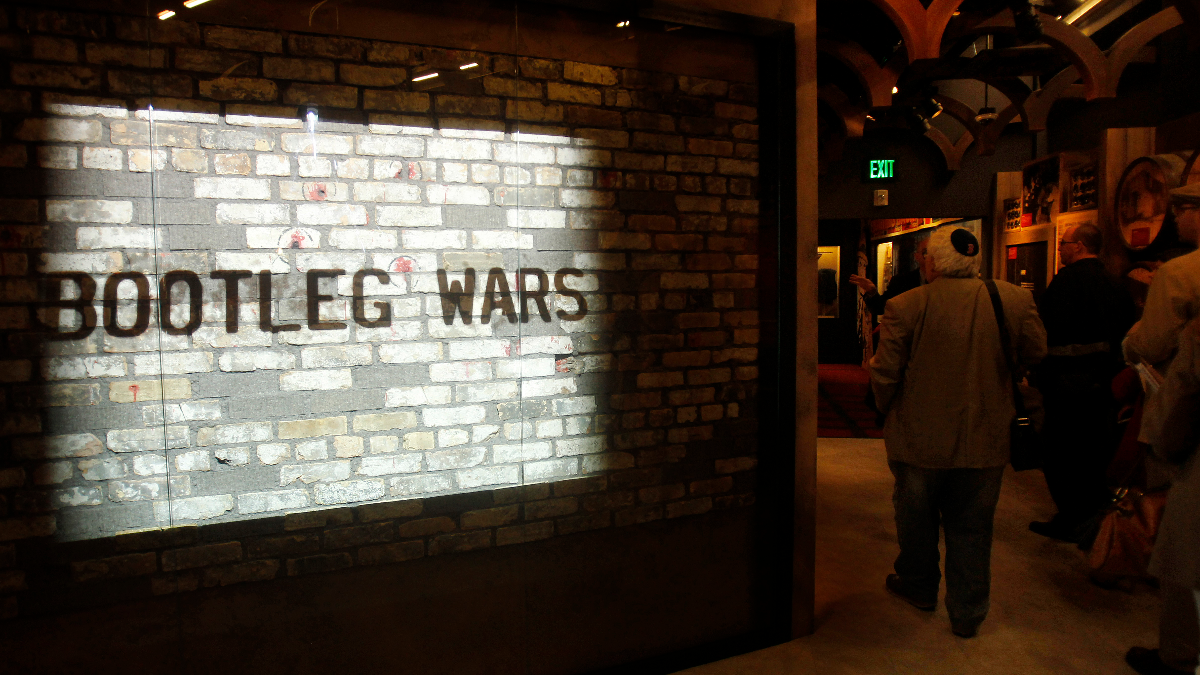 A movie is projected on the original brick wall from the St. Valentine's Day Massacre at The Mob Museum on Monday, Feb. 13, 2012, in Las Vegas. (AP Photo/Isaac Brekken)