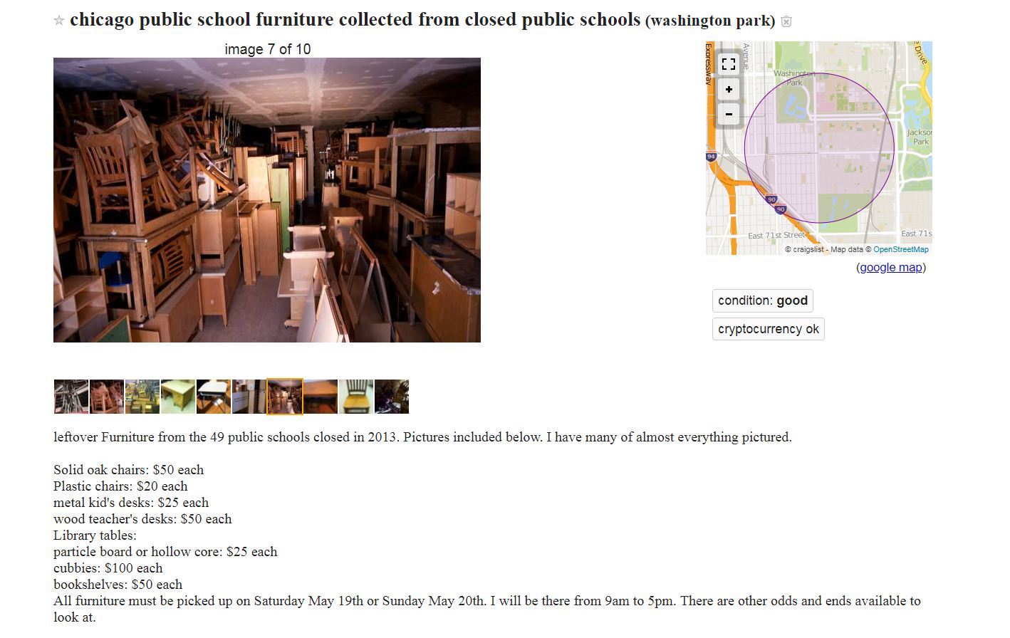 A screenshot of the ad from Craigslist.