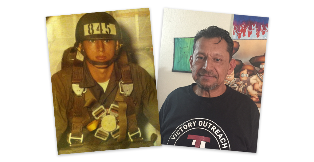 Mario Rangel during his time in the military and today