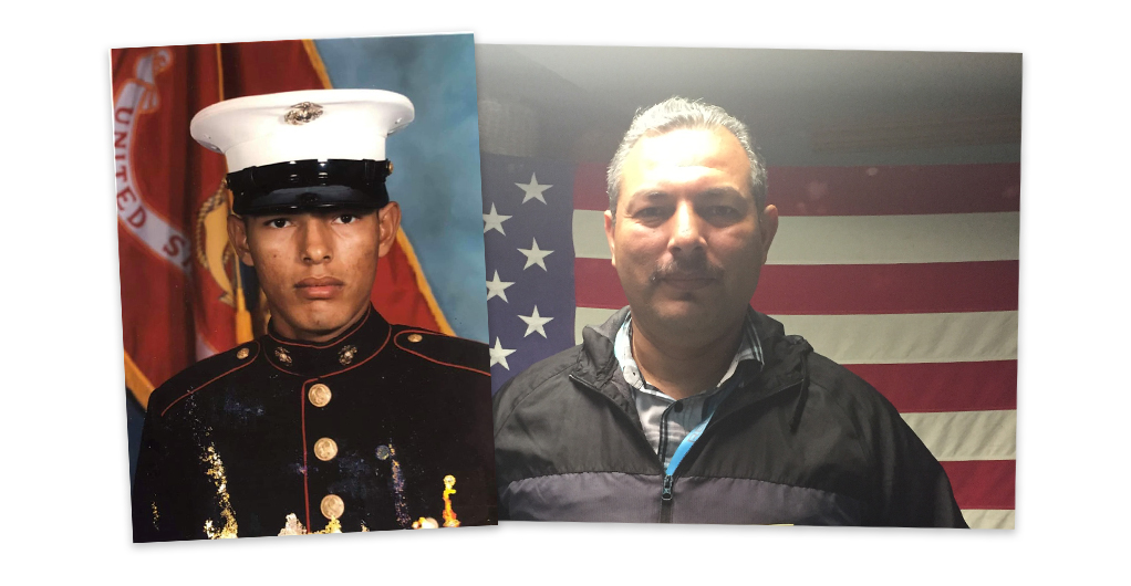 Jack Aviles during his time in the military and today