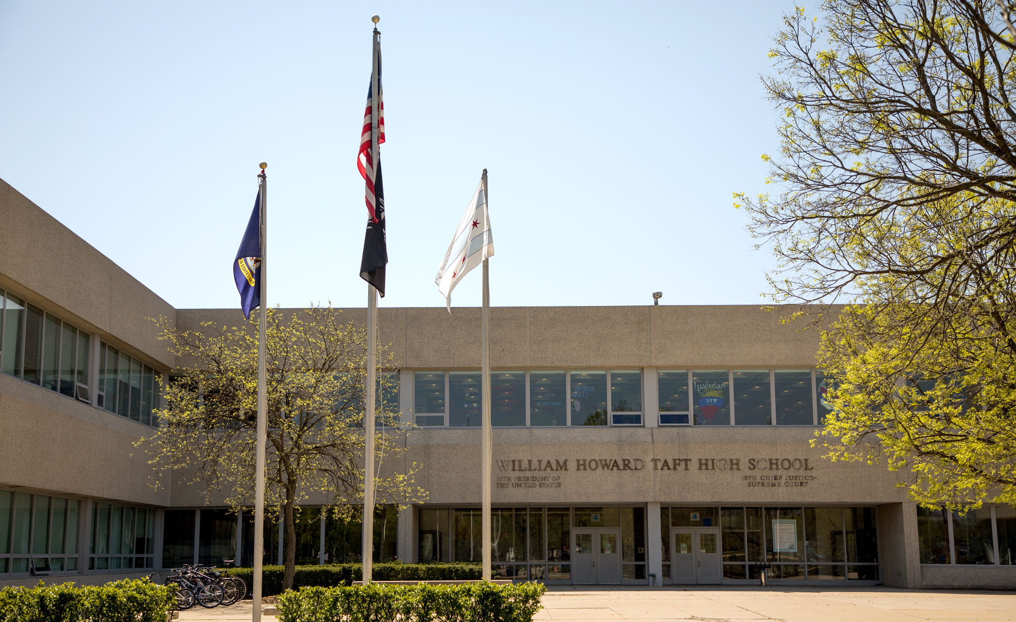 Taft High School is Chicago's most overcrowded public high school. The city is considering using the new school that's under construction a satellite campus for Taft freshmen and its accelerated junior high. The two sites are about three miles apart. (Andrew Gill/WBEZ)